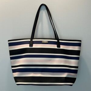 Kate Spade Margareta shore street black, blue, pink and white striped tote bag